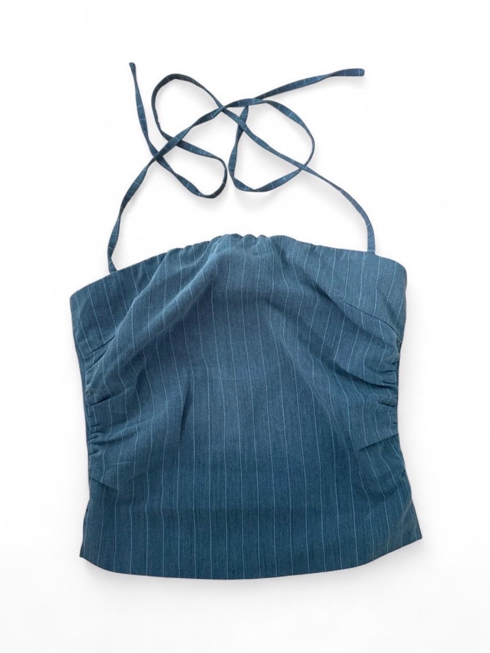 Tiger Mist Pinstripe Crop Top with Open Back